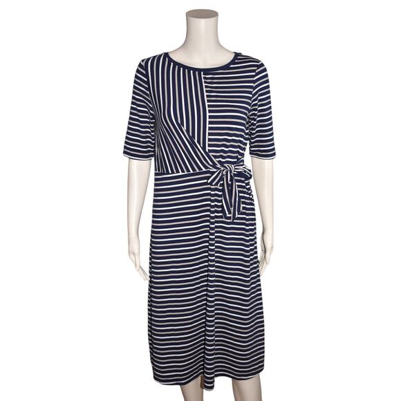 CUDDL DUDS NEW $40‎ Flexwear Draped Tie Front Dress Blue Stripe XS - Picture 2 of 4